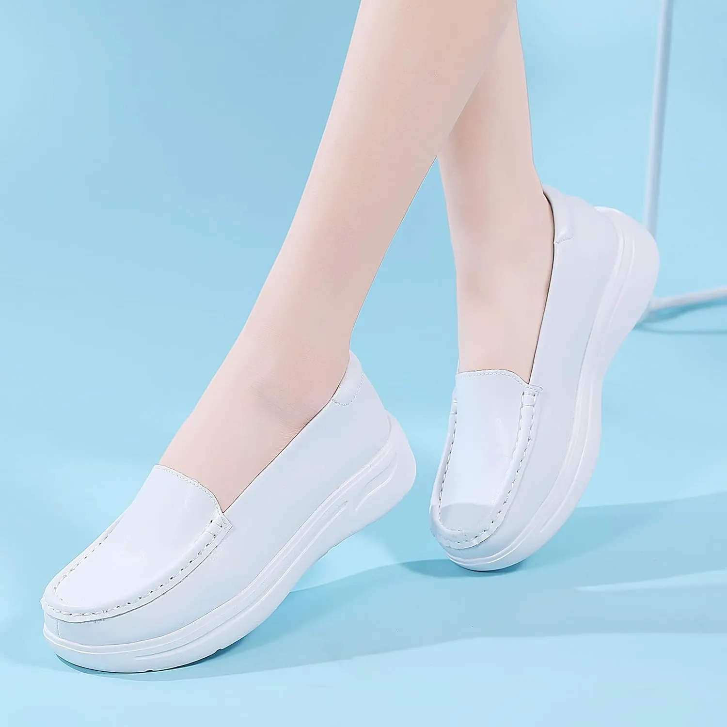 Nurse Shoes Women Nursing Work Healthcare Slip Resistant Breathable Restaurant Food Service Lightweight Leather Loafers