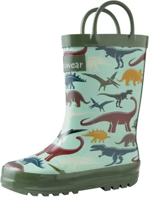 oaki Toddler Rain Boots - Perfect Kids Rain Boots for Any Weather - Durable Rubber Baby Rain Boots Keep Little Feet Dry, Lightweight Waterproof with Easy-on Handle, Earthy Dino, 8T Toddler