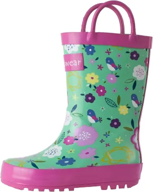 OAKI Toddler Rain Boots - Perfect Kids Rain Boots for Any Weather - Durable Rubber Baby Rain Boots Keep Little Feet Dry, Lightweight Waterproof with Easy-on Handle, Green Floral, 4 Big Kid