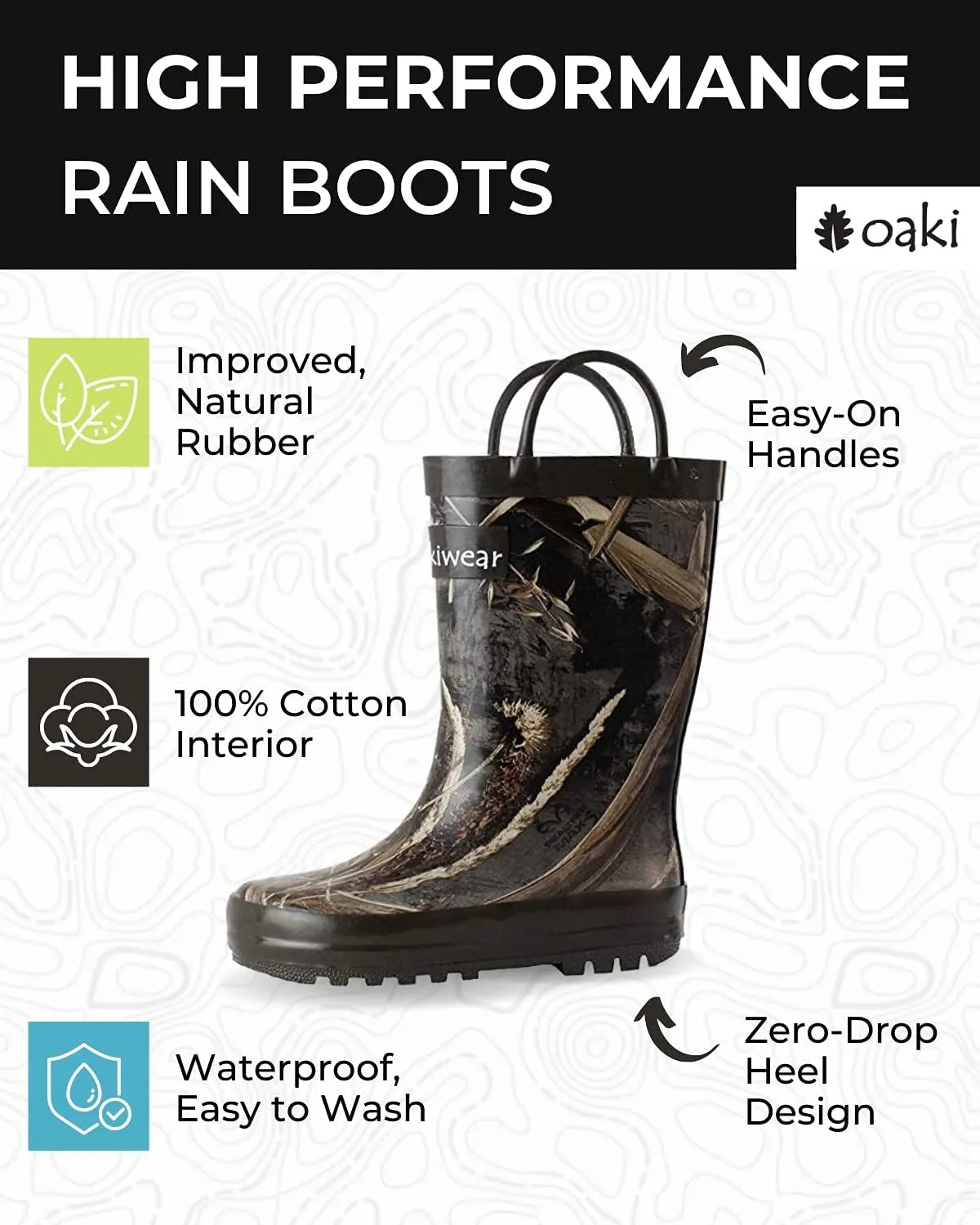 OAKI Toddler Rain Boots - Perfect Kids Rain Boots for Any Weather - Durable Rubber Baby Rain Boots Keep Little Feet Dry, Lightweight Waterproof with Easy-on Handle