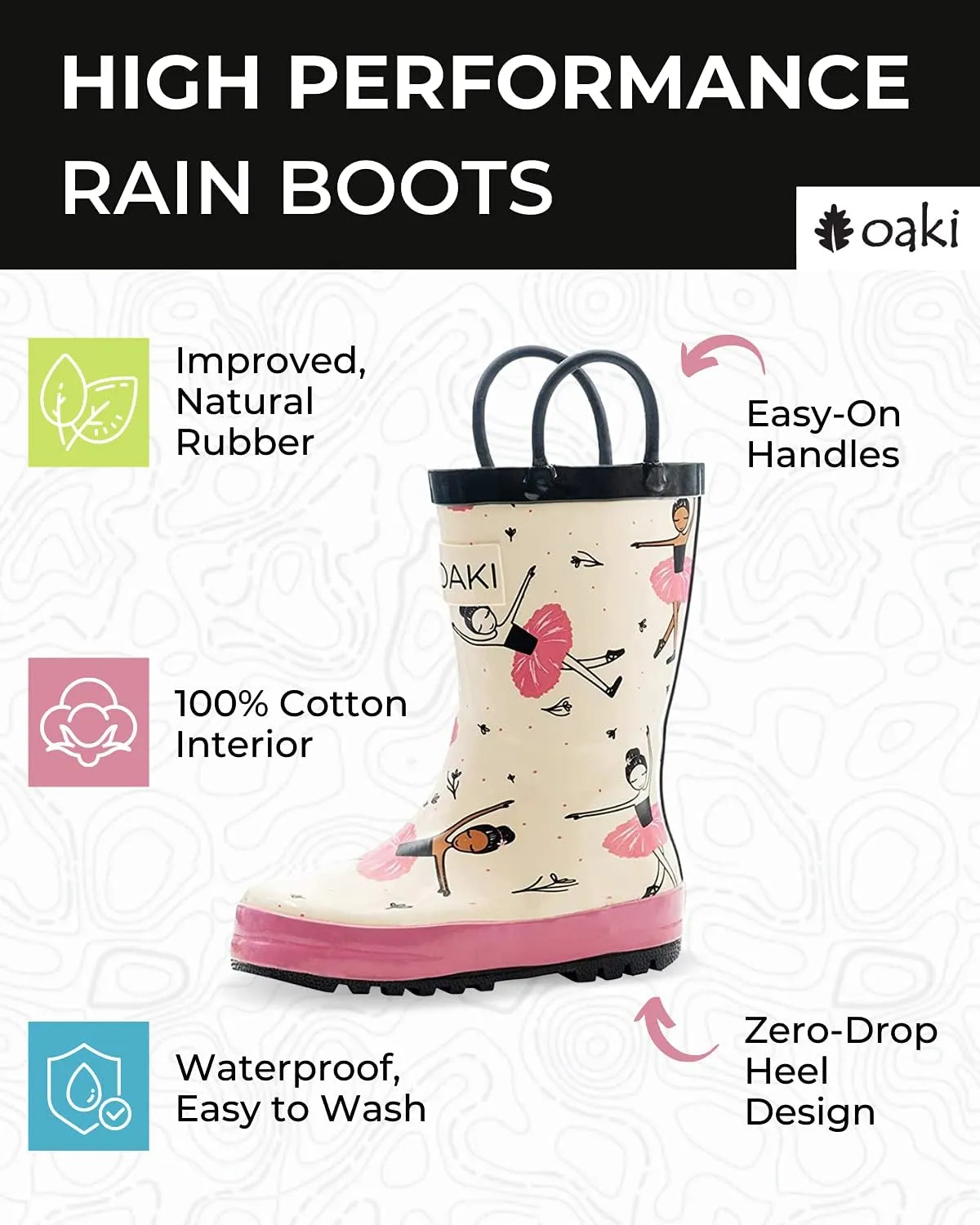 OAKI Toddler Rain Boots - Perfect Kids Rain Boots for Any Weather - Durable Rubber Baby Rain Boots Keep Little Feet Dry, Lightweight Waterproof with Easy-on Handle
