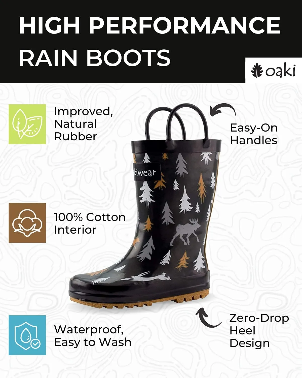 OAKI Toddler Rain Boots - Perfect Kids Rain Boots for Any Weather - Durable Rubber Baby Rain Boots Keep Little Feet Dry, Lightweight Waterproof with Easy-on Handle