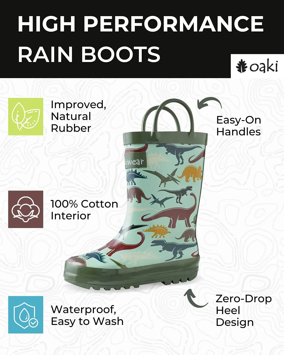 OAKI Toddler Rain Boots - Perfect Kids Rain Boots for Any Weather - Durable Rubber Baby Rain Boots Keep Little Feet Dry, Lightweight Waterproof with Easy-on Handle