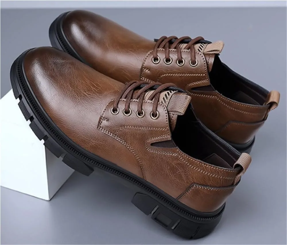 Office Loafers Slip Resistant Low Top Platform Oxfords Round Toe Comfortable Business Formal Shoes Modern Lace up Leather
