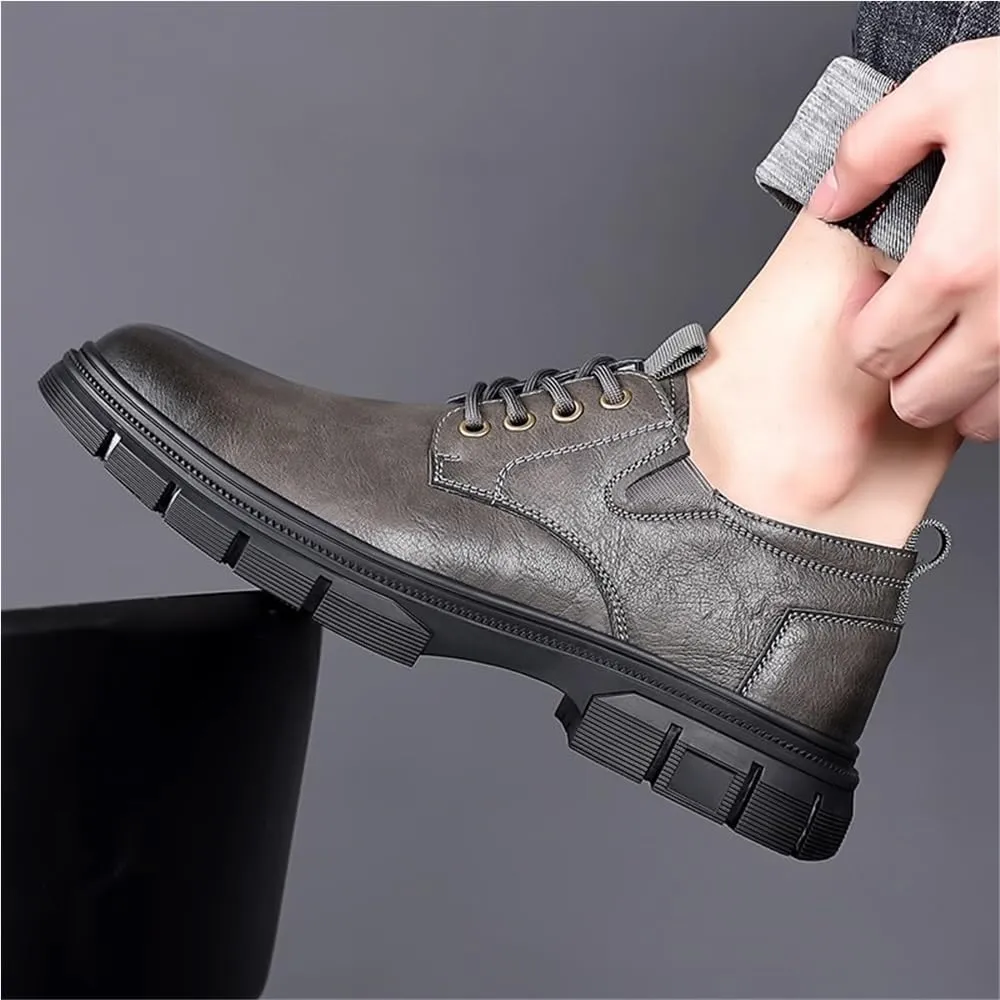 Office Loafers Slip Resistant Low Top Platform Oxfords Round Toe Comfortable Business Formal Shoes Modern Lace up Leather