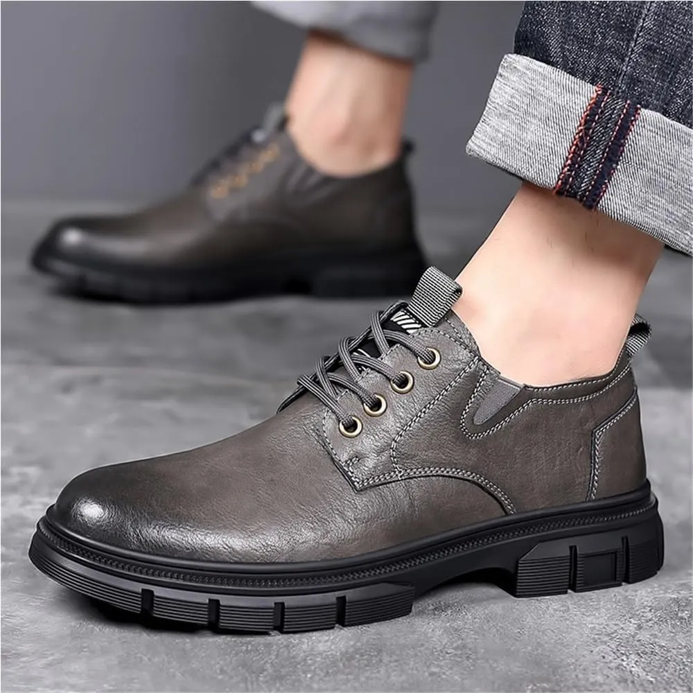 Office Loafers Slip Resistant Low Top Platform Oxfords Round Toe Comfortable Business Formal Shoes Modern Lace up Leather