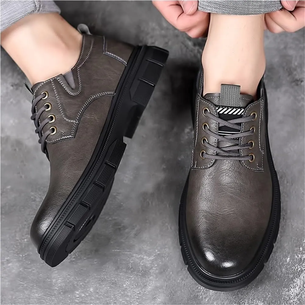 Office Loafers Slip Resistant Low Top Platform Oxfords Round Toe Comfortable Business Formal Shoes Modern Lace up Leather