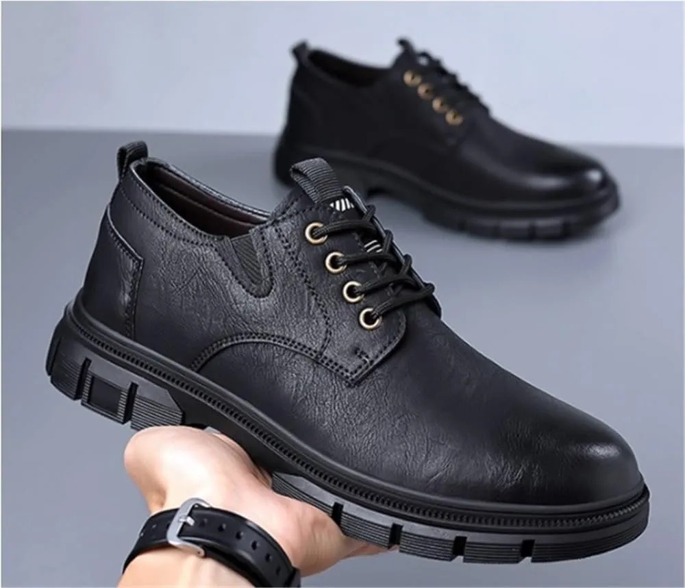 Office Loafers Slip Resistant Low Top Platform Oxfords Round Toe Comfortable Business Formal Shoes Modern Lace up Leather
