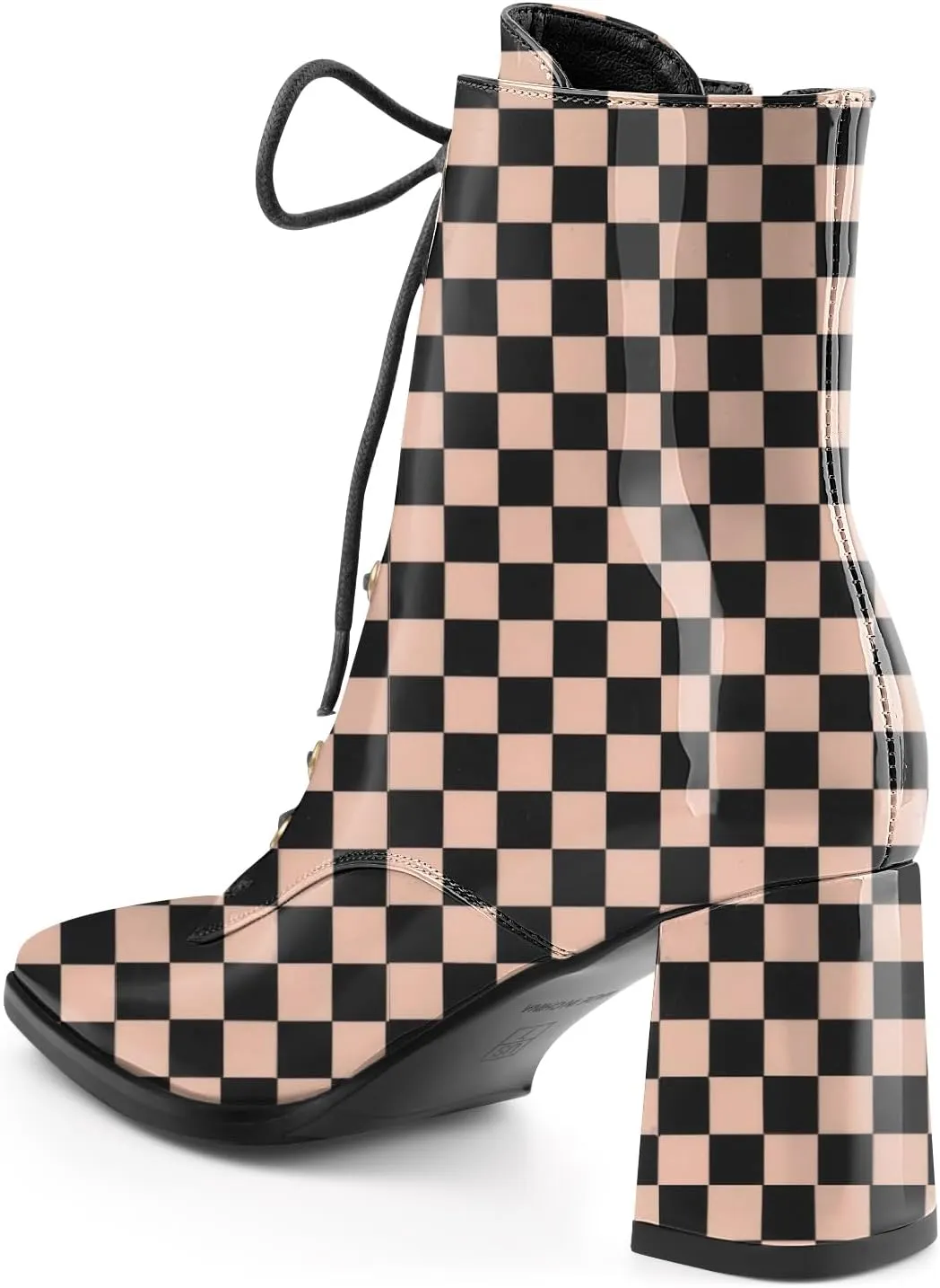 Oh Mispares Women's Chunky Heel Ankle Boots Square Toe Lace-up Chunky Block Heeled Side Zipper Short Booties Comfortable Walking Boot Shoes