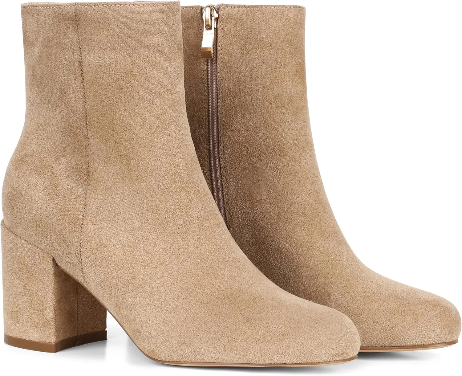 Oiamenne Ankle Boots for Women Round Toe Chunky Heel Ankle Booties Side Zipper Short Boots