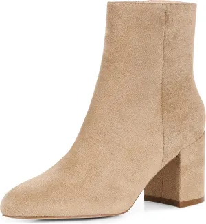 Oiamenne Ankle Boots for Women Round Toe Chunky Heel Ankle Booties Side Zipper Short Boots
