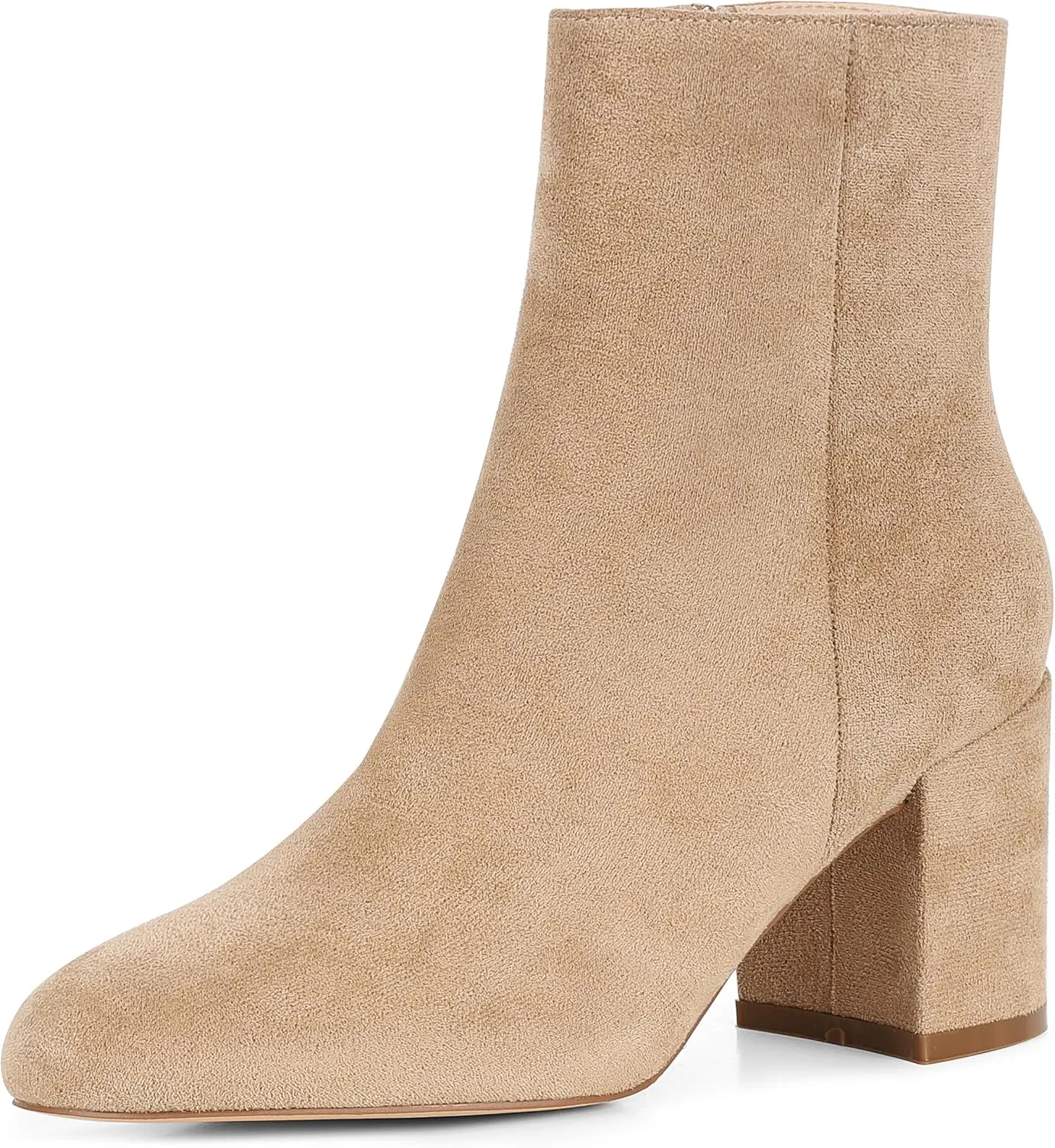 Oiamenne Ankle Boots for Women Round Toe Chunky Heel Ankle Booties Side Zipper Short Boots