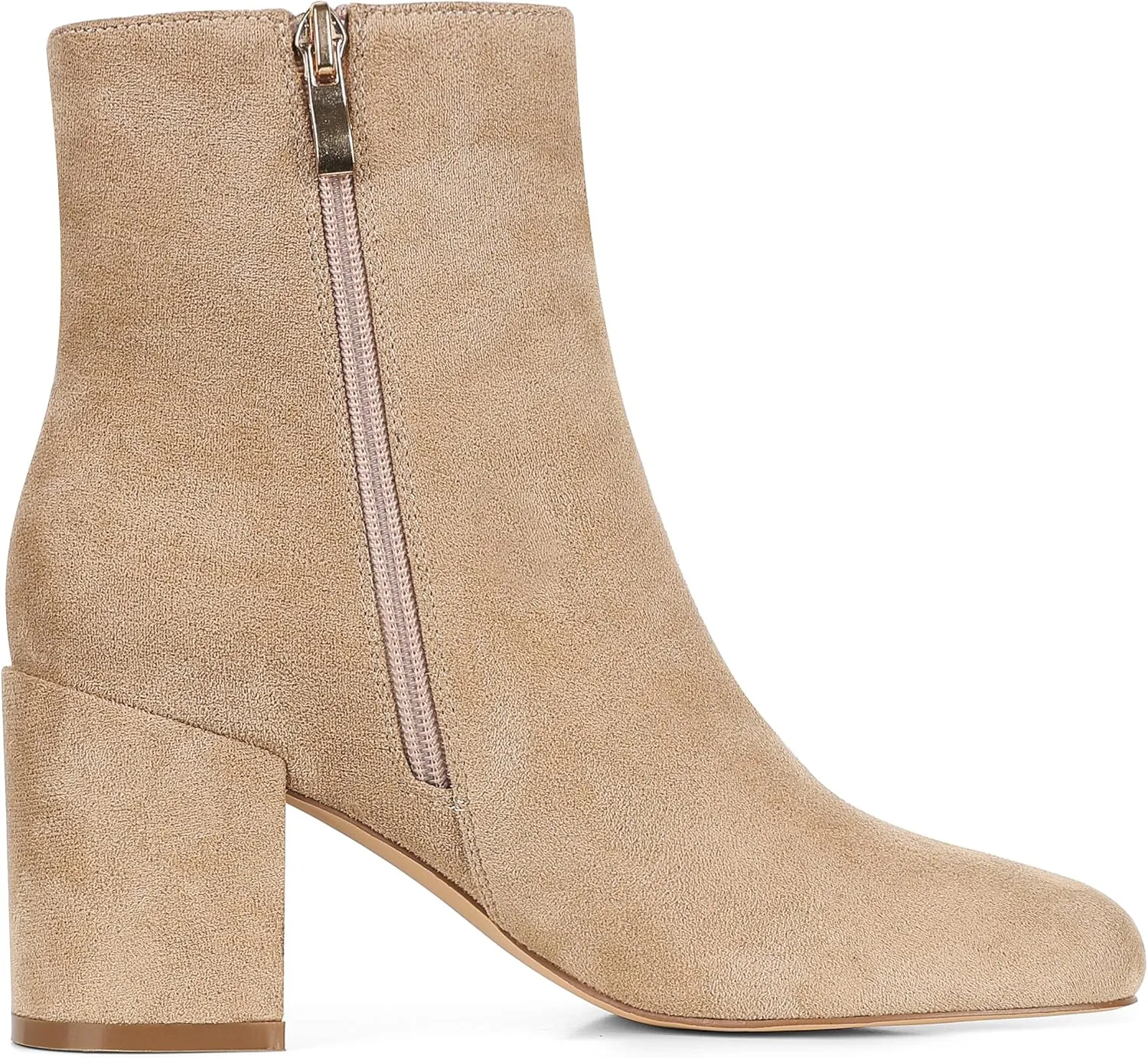 Oiamenne Ankle Boots for Women Round Toe Chunky Heel Ankle Booties Side Zipper Short Boots
