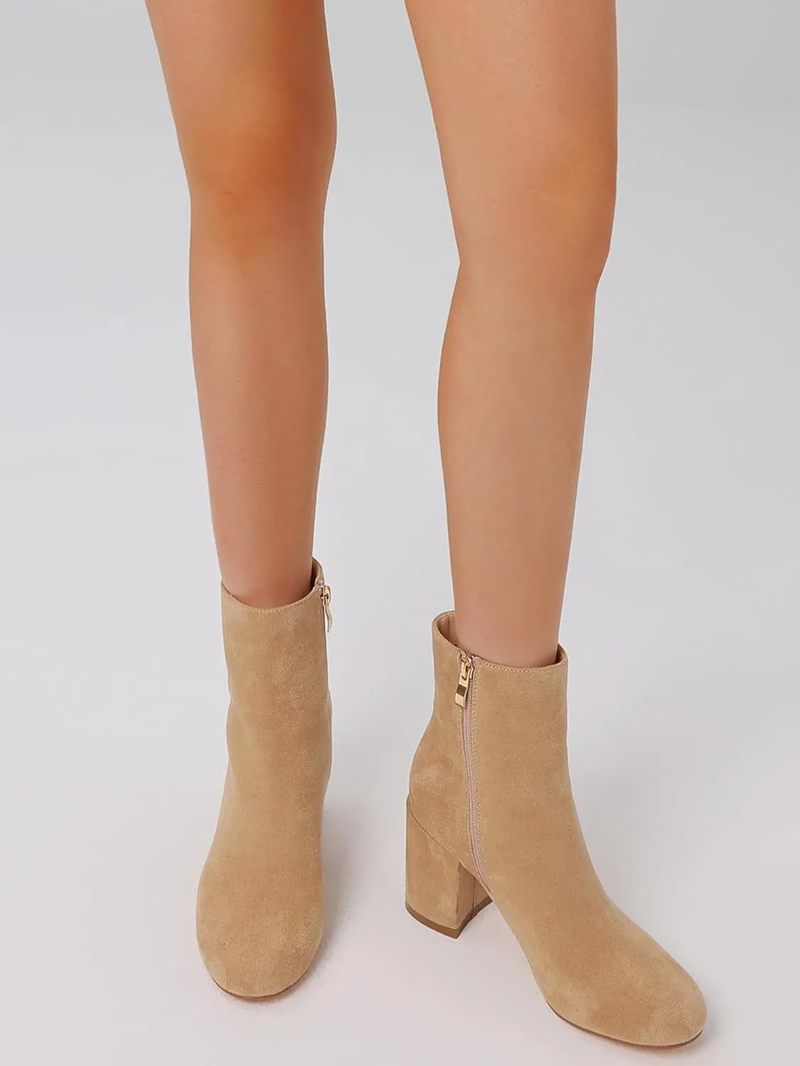 Oiamenne Ankle Boots for Women Round Toe Chunky Heel Ankle Booties Side Zipper Short Boots