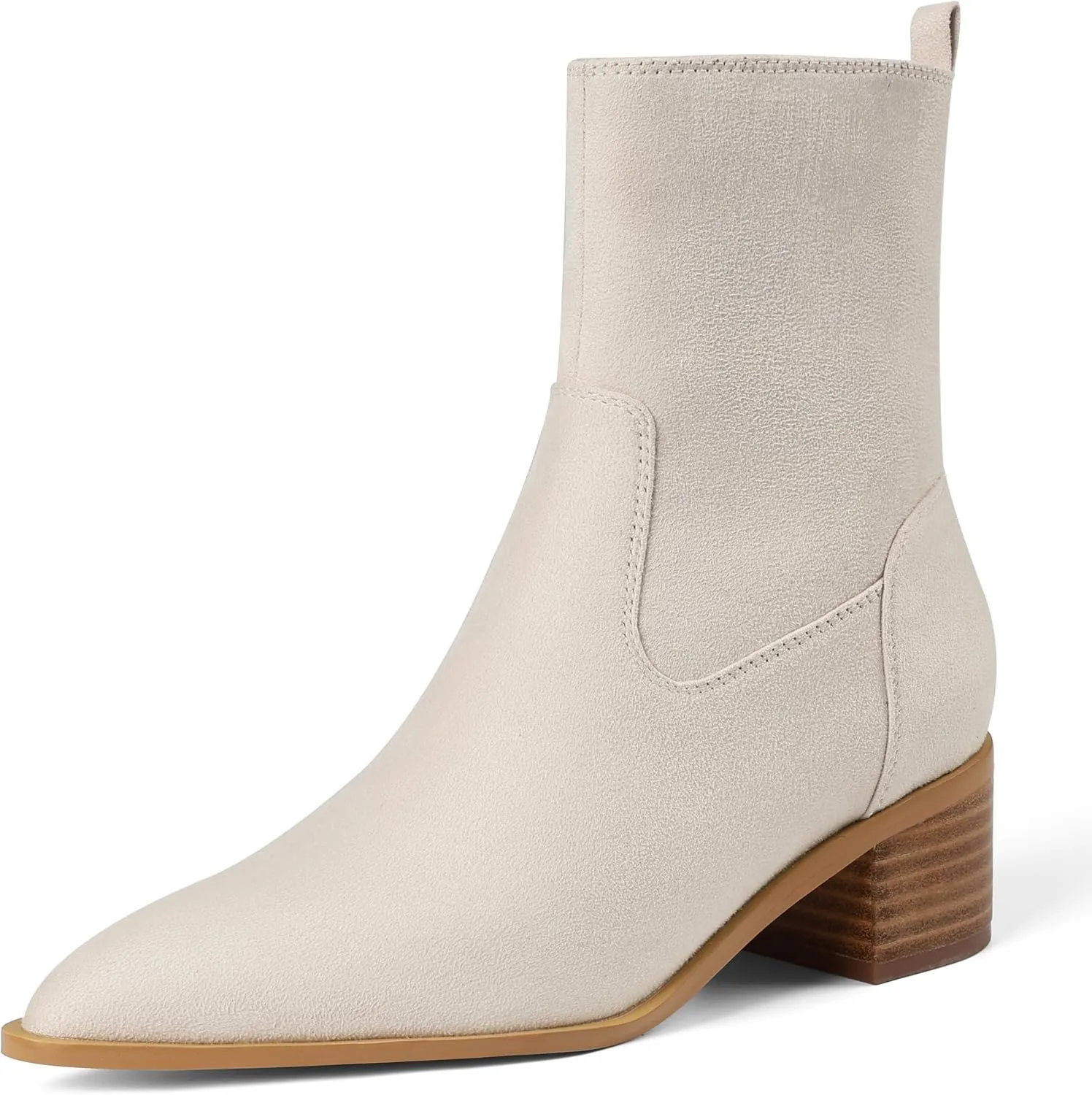 Oiamenne Women's Ankle Boots Pointed Toe Low Chunky Heel Ankle Booties Side Zipper Short Boots
