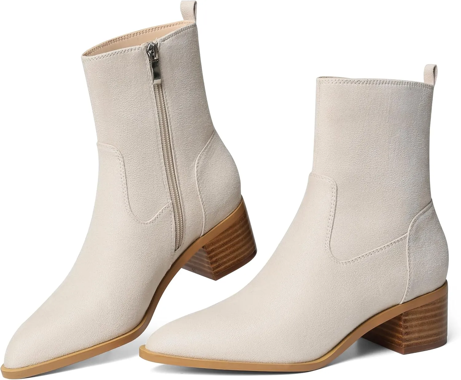 Oiamenne Women's Ankle Boots Pointed Toe Low Chunky Heel Ankle Booties Side Zipper Short Boots