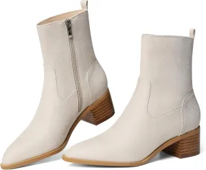 Oiamenne Women's Ankle Boots Pointed Toe Low Chunky Heel Ankle Booties Side Zipper Short Boots