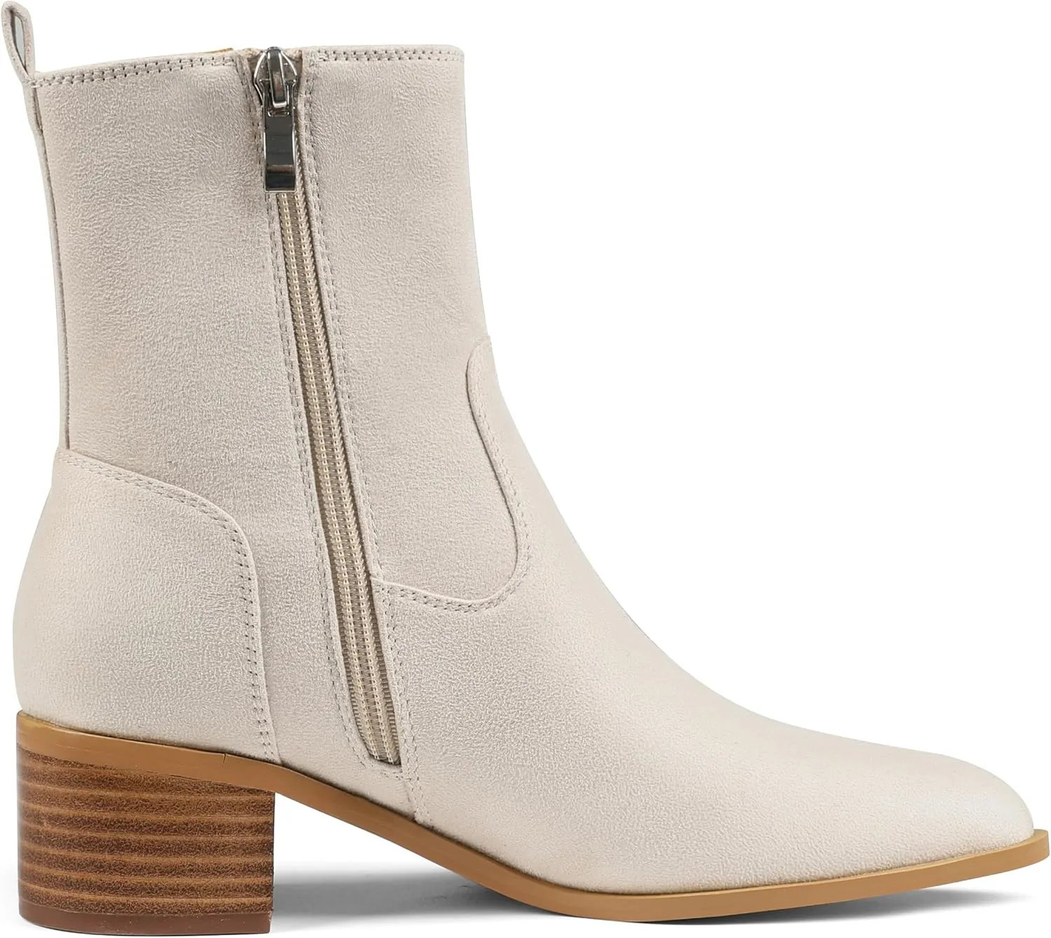 Oiamenne Women's Ankle Boots Pointed Toe Low Chunky Heel Ankle Booties Side Zipper Short Boots