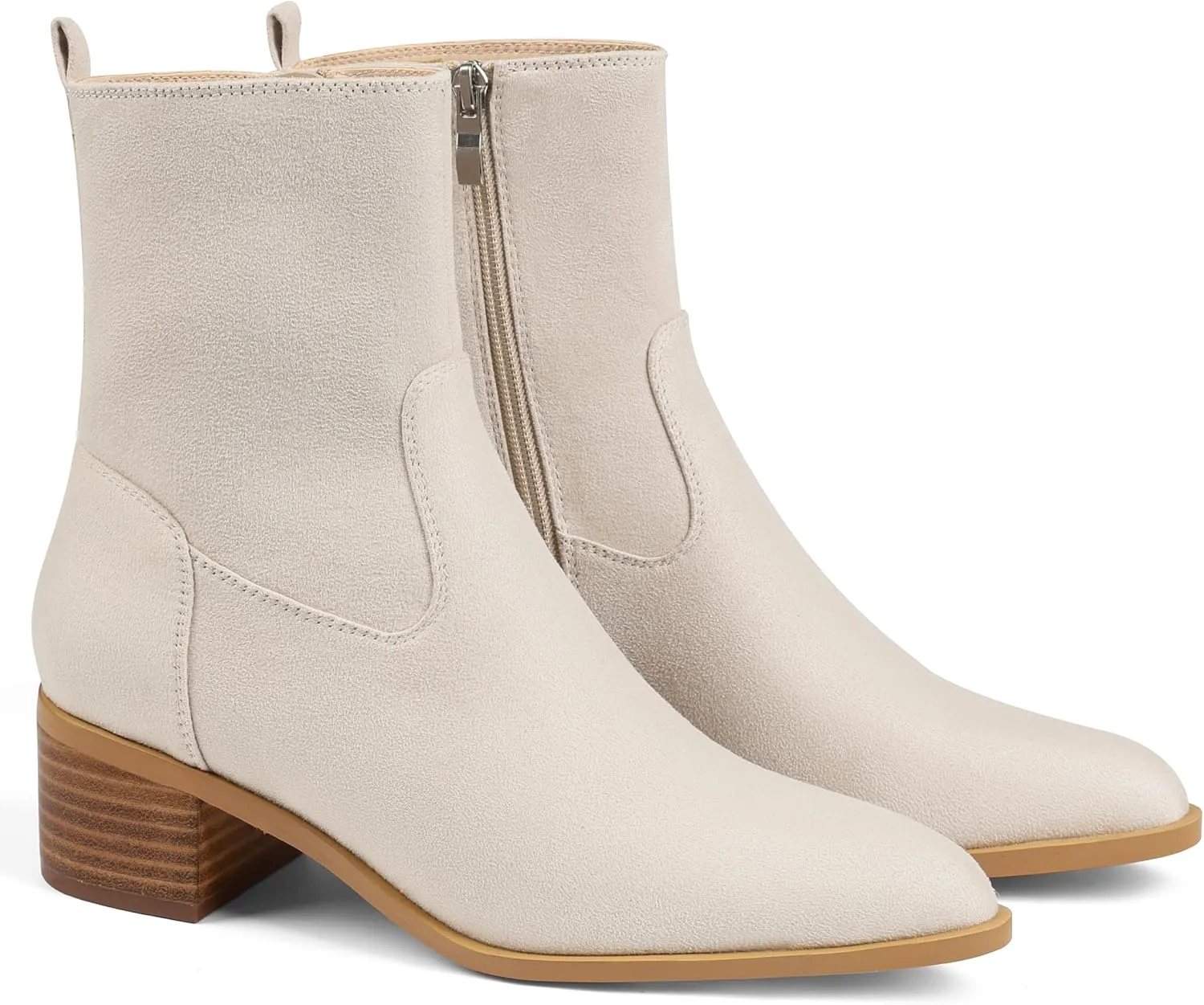 Oiamenne Women's Ankle Boots Pointed Toe Low Chunky Heel Ankle Booties Side Zipper Short Boots