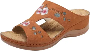 oiangi Women's Sandals Comfortable Wedge Sandals with Arch Support Summer Casual Fish Mouth Open Toe Slip-on Slipper Flower Hollow Platform Slides Flip Flops