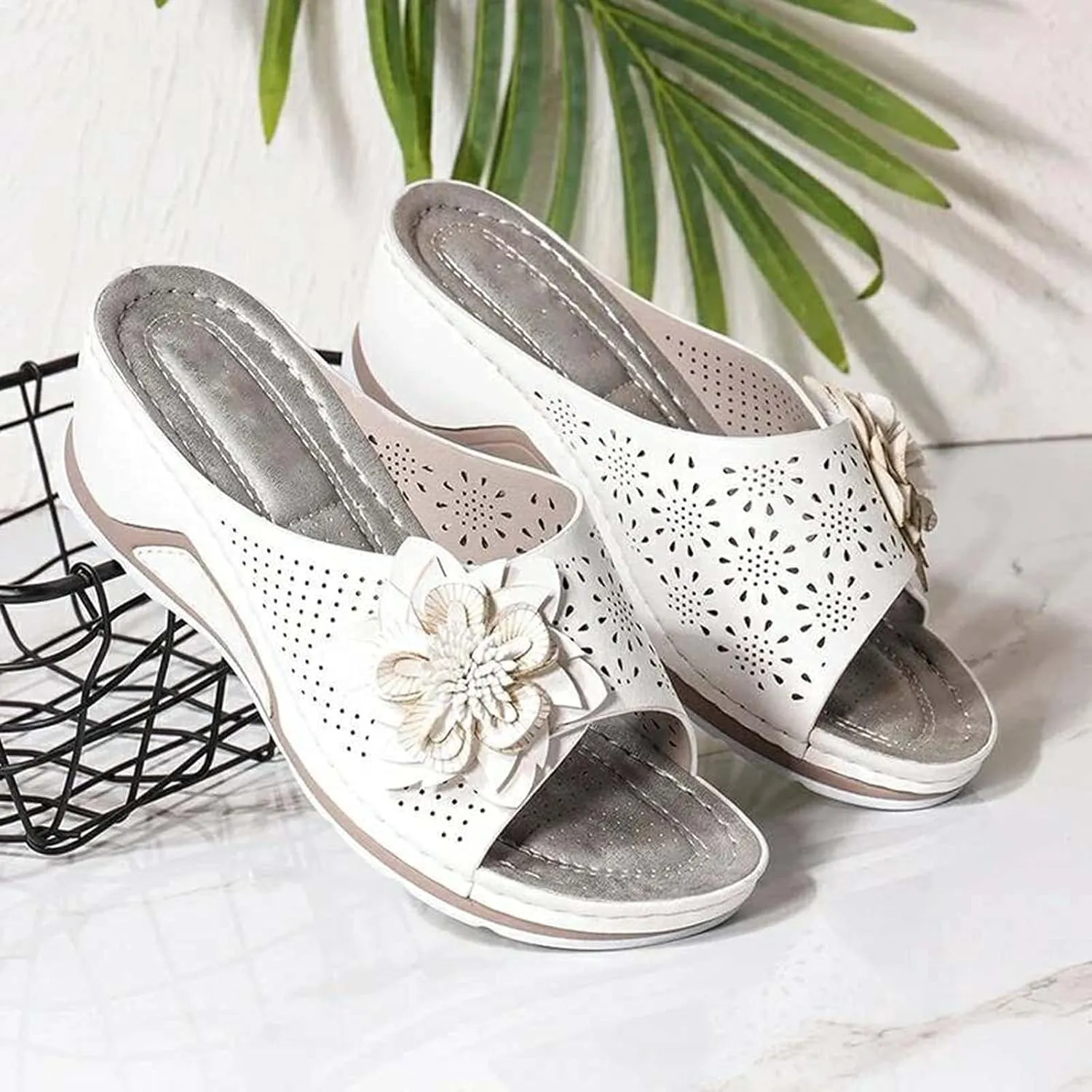 oiangi Women's Sandals Open Toe Hollow Out Wedge Sandals Casual Summer Slip-On Slippers Platform Sandals for Women