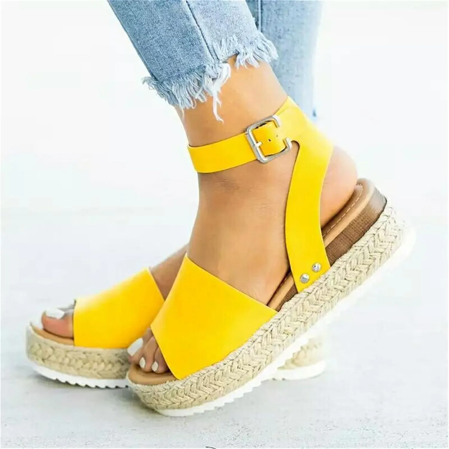 Open Toe Sandals for Women Platform Wedges Slides Bohemia Sandals Comfortable Breathable Backless Walking Slipper Summer Dressy Slippers with Adjustable Ankle Strap Shoes