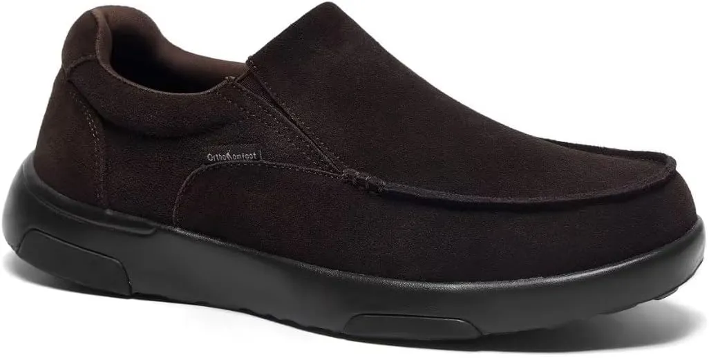 OrthoComfoot Men's Orthopedic Slip On Loafers Walking Shoes with Arch Support: Suede Leather Dress Slip-Ons Loafers for Plantar Fasciitis, Comfortable Non-Slip Shoes for Foot and Heel Pain Relief