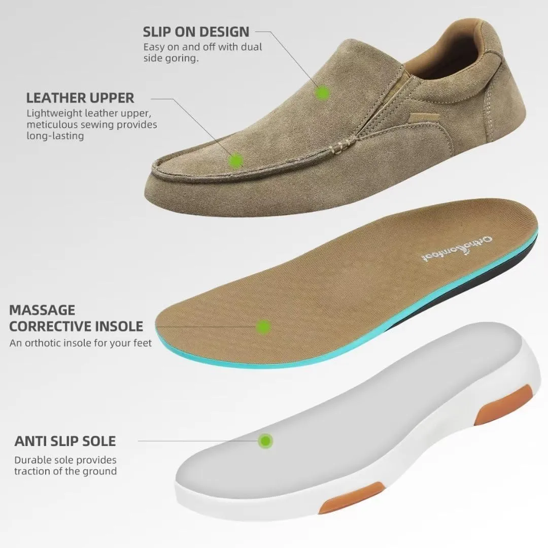 OrthoComfoot Men's Orthopedic Slip On Loafers Walking Shoes with Arch Support: Suede Leather Dress Slip-Ons Loafers for Plantar Fasciitis, Comfortable Non-Slip Shoes for Foot and Heel Pain Relief