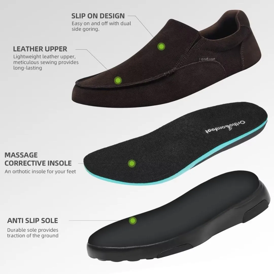 OrthoComfoot Men's Orthopedic Slip On Loafers Walking Shoes with Arch Support: Suede Leather Dress Slip-Ons Loafers for Plantar Fasciitis, Comfortable Non-Slip Shoes for Foot and Heel Pain Relief