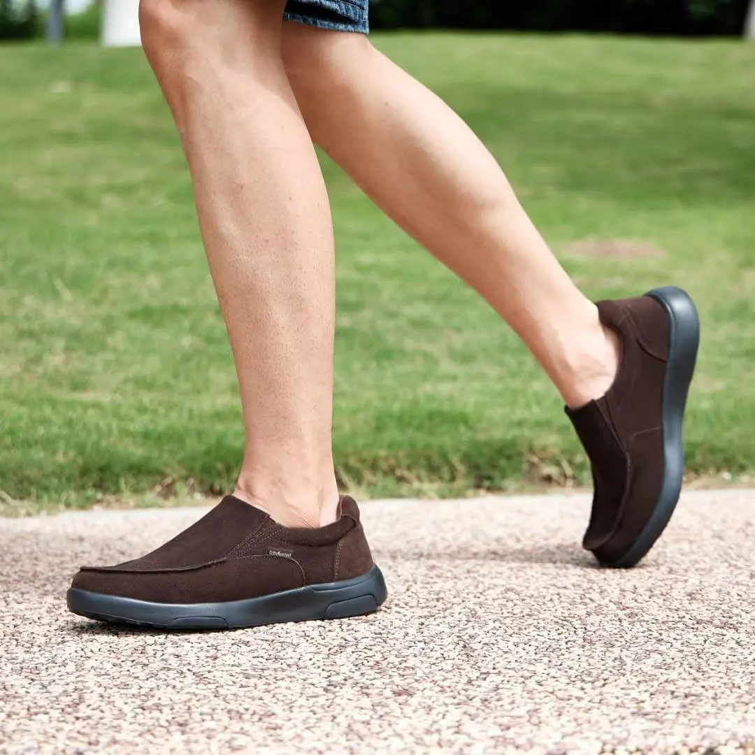OrthoComfoot Men's Orthopedic Slip On Loafers Walking Shoes with Arch Support: Suede Leather Dress Slip-Ons Loafers for Plantar Fasciitis, Comfortable Non-Slip Shoes for Foot and Heel Pain Relief