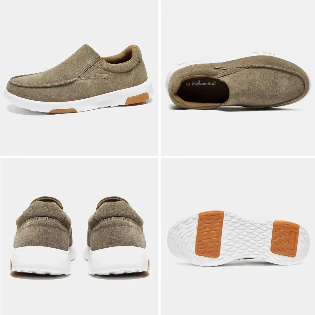 OrthoComfoot Men's Orthopedic Slip On Loafers Walking Shoes with Arch Support: Suede Leather Dress Slip-Ons Loafers for Plantar Fasciitis, Comfortable Non-Slip Shoes for Foot and Heel Pain Relief