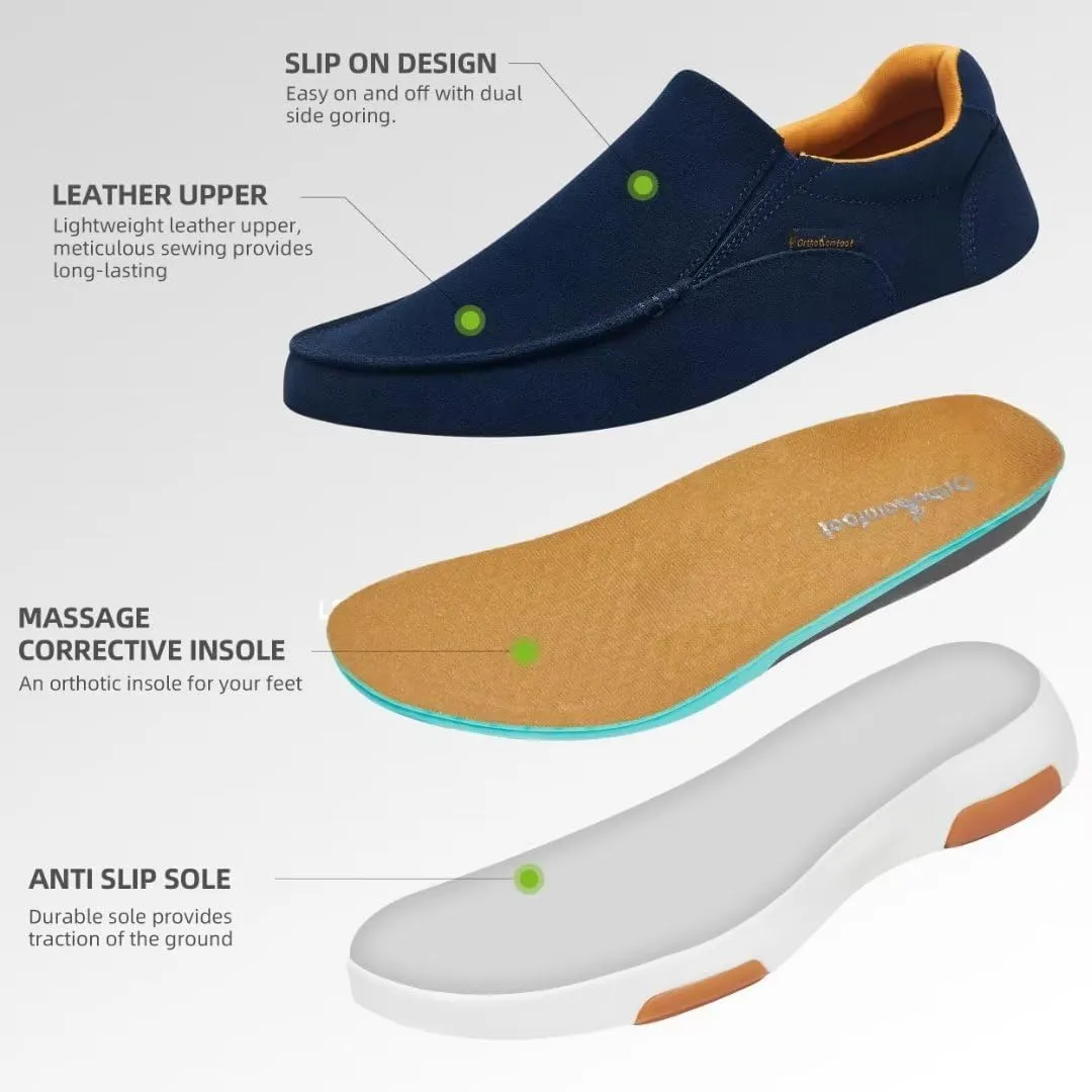 OrthoComfoot Men's Orthopedic Slip On Loafers Walking Shoes with Arch Support: Suede Leather Dress Slip-Ons Loafers for Plantar Fasciitis, Comfortable Non-Slip Shoes for Foot and Heel Pain Relief