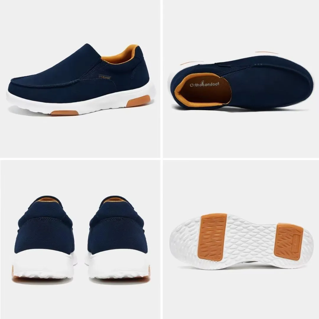 OrthoComfoot Men's Orthopedic Slip On Loafers Walking Shoes with Arch Support: Suede Leather Dress Slip-Ons Loafers for Plantar Fasciitis, Comfortable Non-Slip Shoes for Foot and Heel Pain Relief