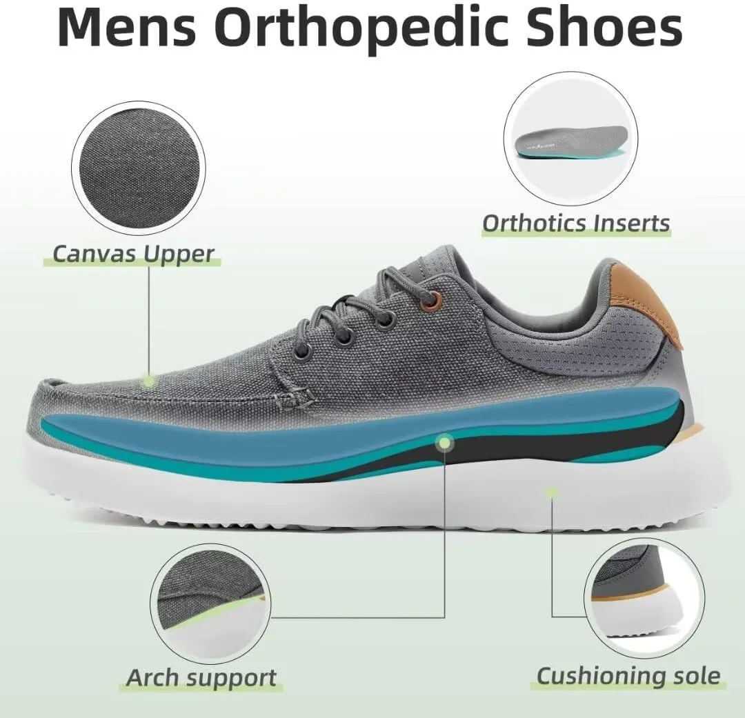 OrthoComfoot Men's Orthopedic Walking Shoes with Arch Support: Comfortable Casual Plantar Fasciitis Shoes for Flat Feet, Adjustable Cushion Orthotic Fashion Sneakers for Foot and Heel Pain