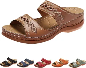 Orthopedic Sandals for Women 2025 Casual Vintage Flats Embroidered Slippers Slip on Sandals Summer Arch Support Slippers Walking Shoes