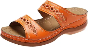 Orthopedic Sandals for Women 2025 Casual Vintage Flats Embroidered Slippers Slip on Sandals Summer Arch Support Slippers Walking Shoes