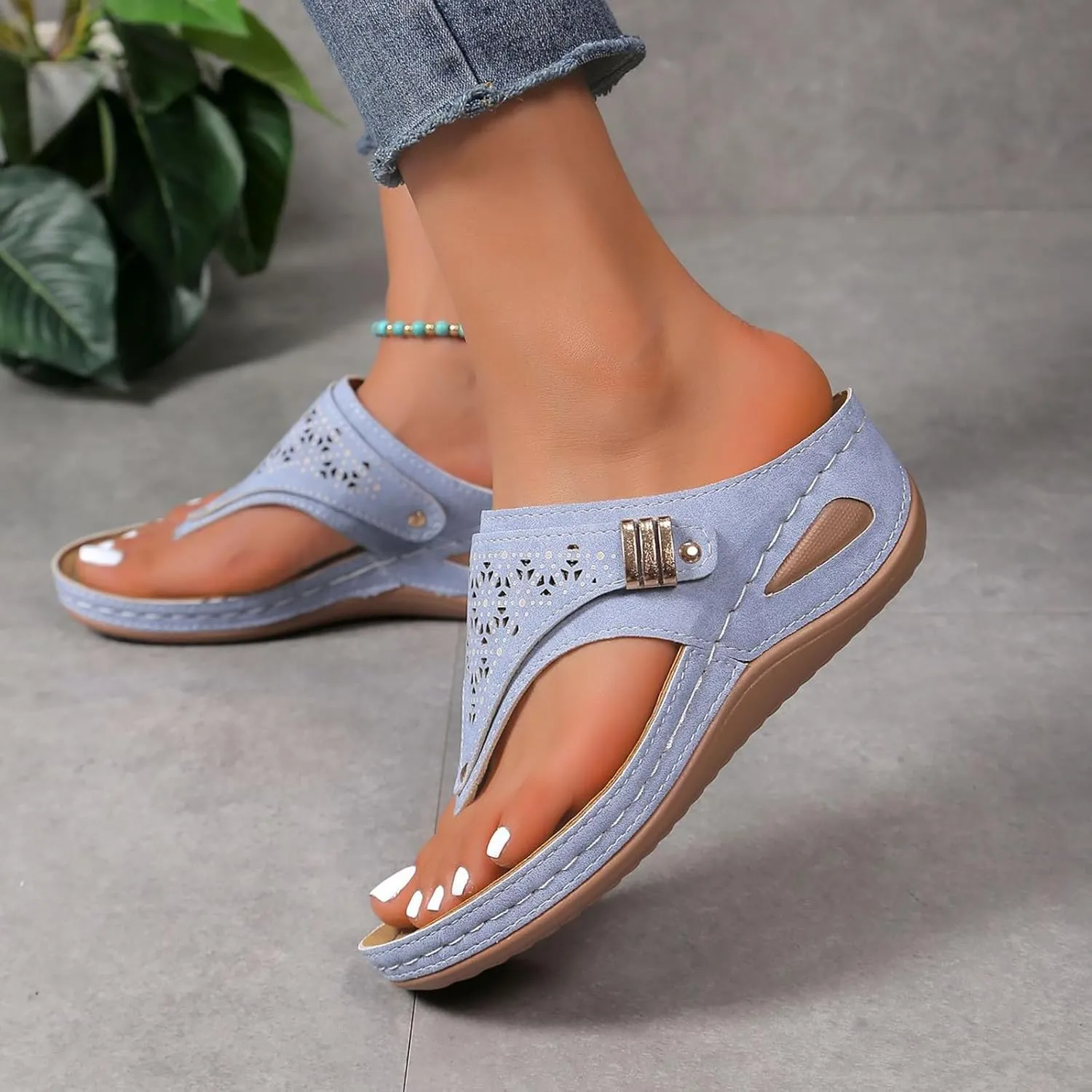 Orthopedic Sandals for Women - Arch Support Wedge Flip Flops, Summer 2025 Comfortable Dressy Casual Beach Slippers