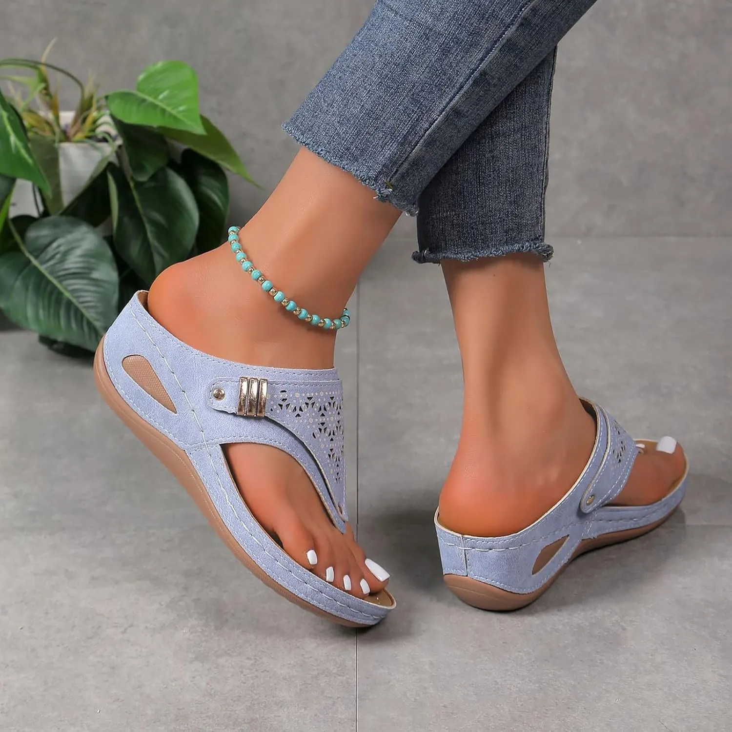 Orthopedic Sandals for Women - Arch Support Wedge Flip Flops, Summer 2025 Comfortable Dressy Casual Beach Slippers
