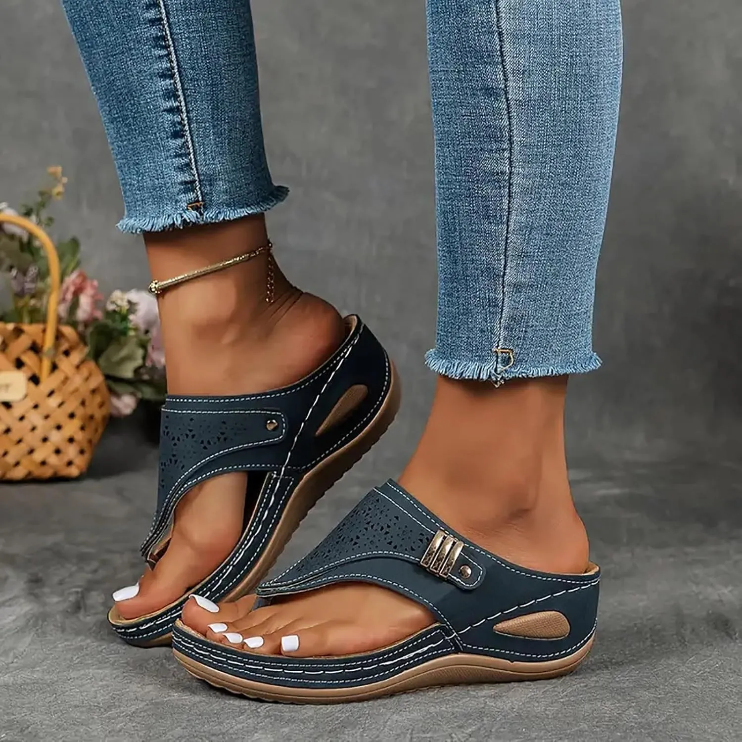 Orthopedic Sandals for Women - Arch Support Wedge Flip Flops, Summer 2025 Comfortable Dressy Casual Beach Slippers