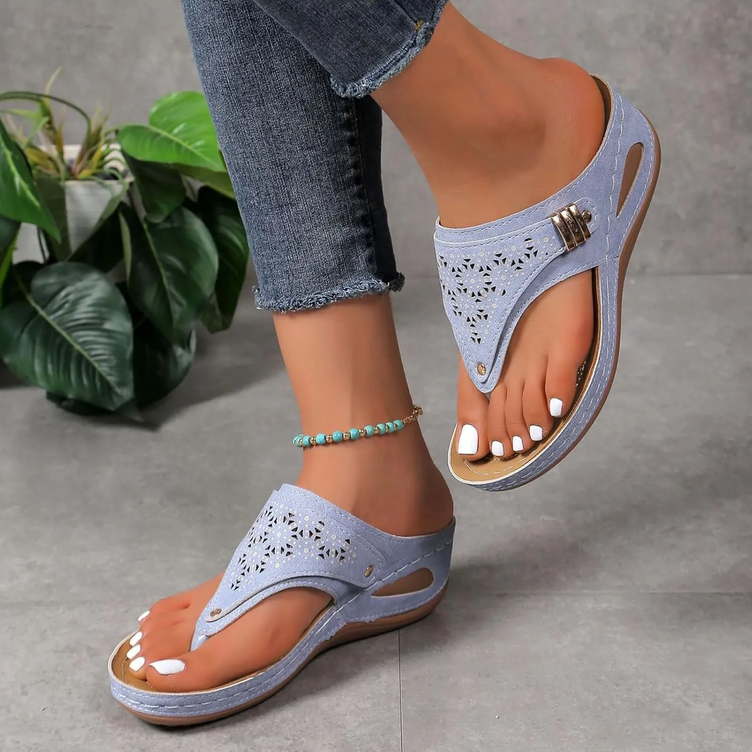 Orthopedic Sandals for Women - Arch Support Wedge Flip Flops, Summer 2025 Comfortable Dressy Casual Beach Slippers