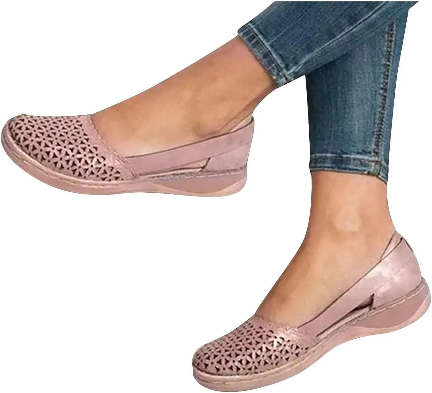 Orthopedic Sandals for Women Breathable Hollow Out Closed Toe Slip On Sandals Summer Casual Round Toe Low Heels Shoes Comfortable Non-Slip Walking Shoes Platform Sandal