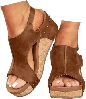 Orthopedic Sandals for Women Casual Summer Wedge Sandals for Women Dressy Open Toe Platform Wedges Buckle Ankle Strap Leather Sandals Espadrilles Beach Heels Sandal Strappy Slip on