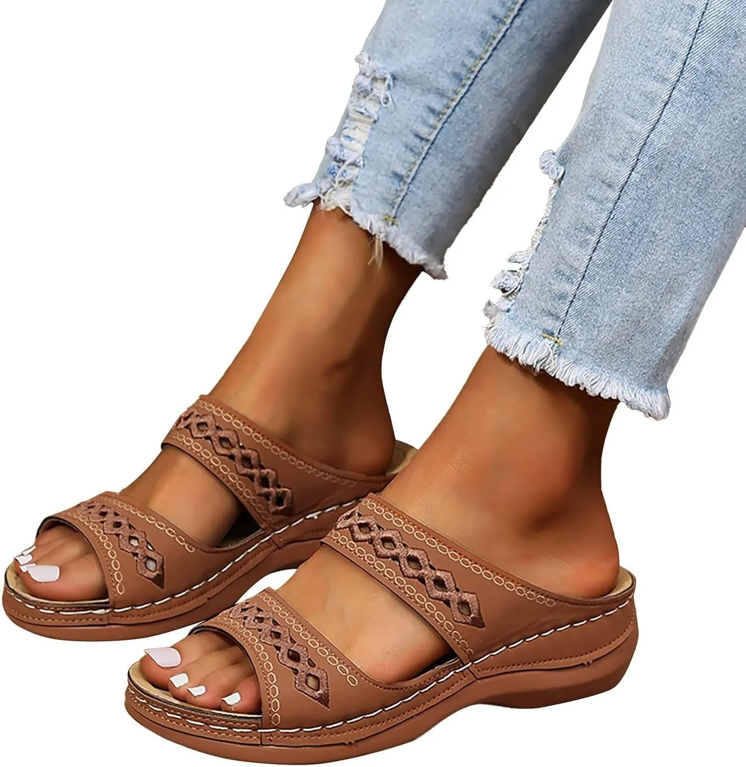 Orthopedic Sandals for Women Fashion Backless Walking Sandals Platform Wedge Sandal with Arch Support Open Toe Slip On Flip Flop Dressy Summer Flat Walking Slippers