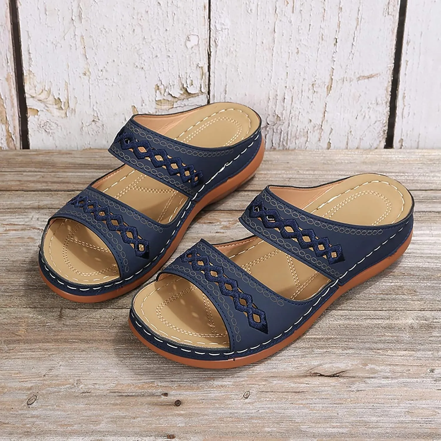 Orthopedic Sandals for Women Fashion Backless Walking Sandals Platform Wedge Sandal with Arch Support Open Toe Slip On Flip Flop Dressy Summer Flat Walking Slippers