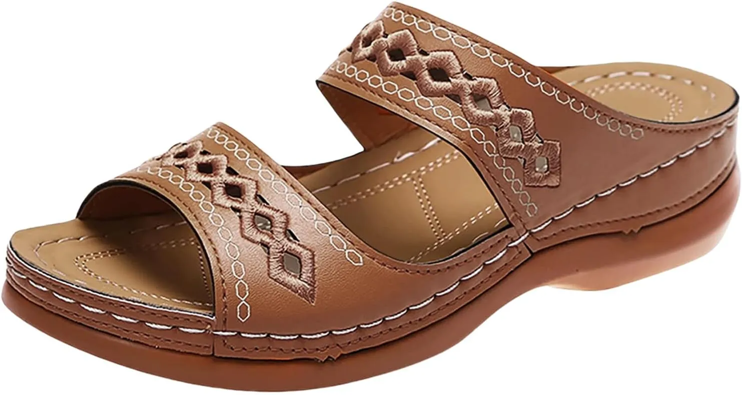 Orthopedic Sandals for Women Fashion Backless Walking Sandals Platform Wedge Sandal with Arch Support Open Toe Slip On Flip Flop Dressy Summer Flat Walking Slippers