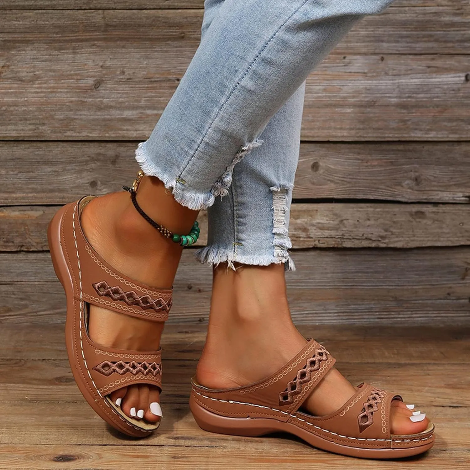 Orthopedic Sandals for Women Fashion Backless Walking Sandals Platform Wedge Sandal with Arch Support Open Toe Slip On Flip Flop Dressy Summer Flat Walking Slippers