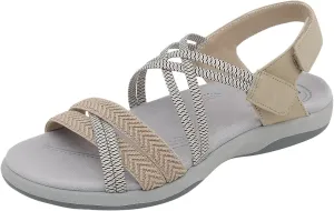 Orthopedic Sandals for Women with Arch Support 2025 Summer Fashion Open Toe Solid Color Breathable Adjustable Elastic Sports Sandals Outdoor Beach Vacation Casual Non Slip Walking Comfortable Footwear