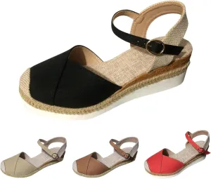 Orthopedic Shoes for Women Closed Toe Platform Heels Sandals Summer Dressy Flats Ankle Strap Espadrilles Wedge Sandal Adjustable Buckle Flat Shoe Boho Beach Slippers Comfortable Walking Outdoor Shoe