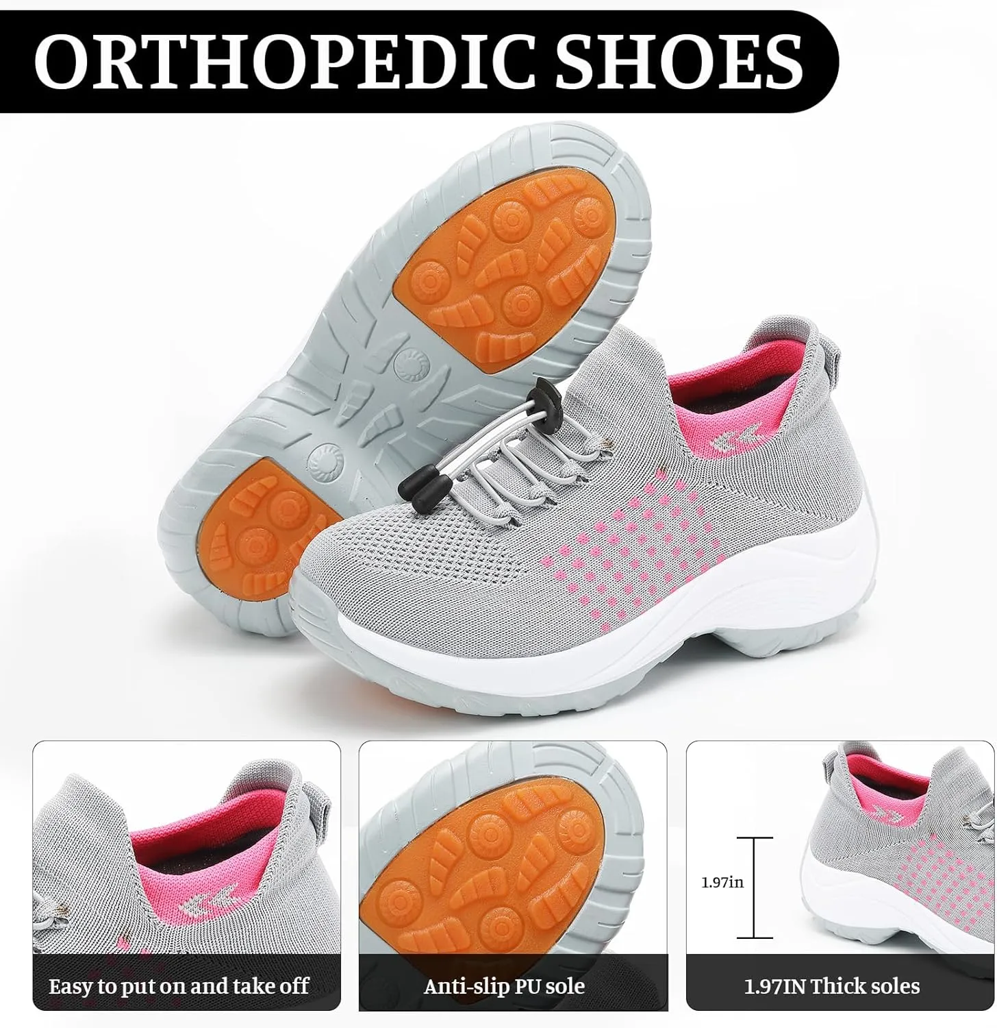 Orthopedic Shoes for Women Slip On Trainers Comfortwear Ortho Stretch Cushion Shoes Walking Shoe Modern Jazz Dance Sneakers Wedge Running Footwear Casual Platform Loafers Thick Bottom