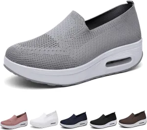 Orthopedic Walking Shoes for Women Casual Diabetic Platform Slip-On Shoe Lightweight Air Cushion Mesh Up Shoe Comfortable Wide Summer Stretch Shoes with Arch Support